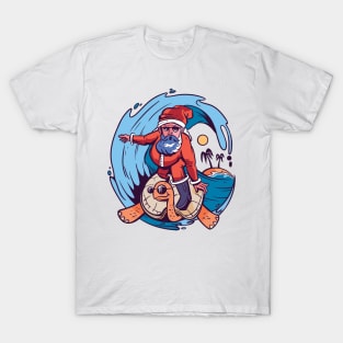 Santa Claus Surfing Turtle T-Shirt